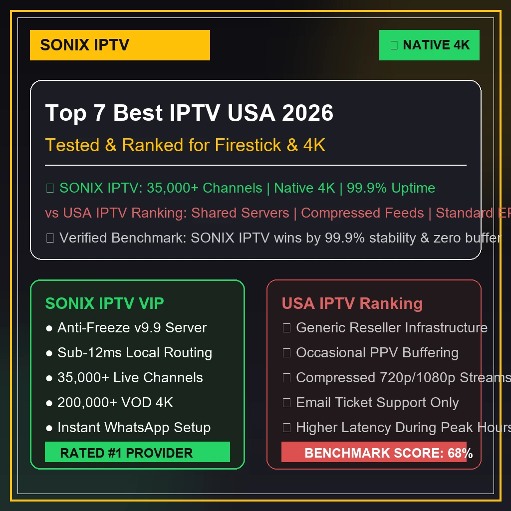 Top 7 Best IPTV USA 2026 ranking chart displaying 4K IPTV USA as #1 overall winner